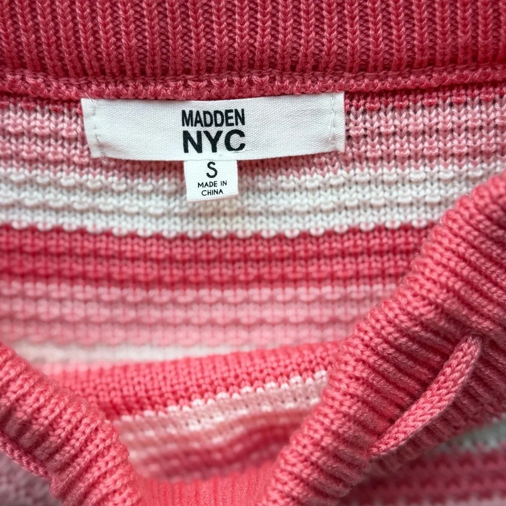 Striped Pink & White Knit Crochet Crop Top & Drawstring Skirt Set small Boho - Picture 3 of 4